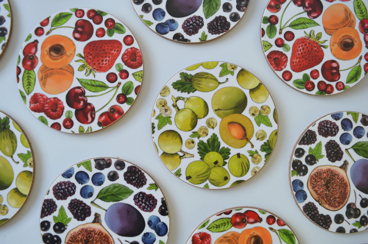 close up colourful fruit coasters